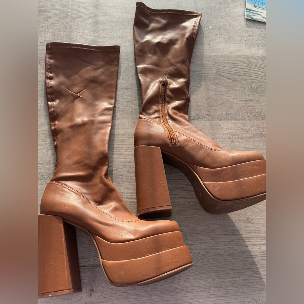 Call It Spring Brown Platform Heeled Boots